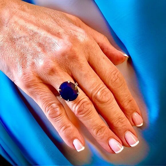 Natural Solitaire Sapphire Ring 6.5 14k W Gold 16.5 TCW Certified $2,950 310620 - Picture 8 of 11